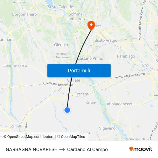 GARBAGNA NOVARESE to Cardano Al Campo map