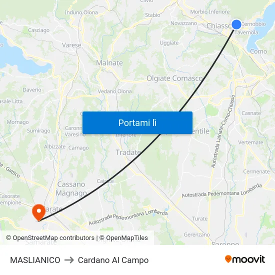 MASLIANICO to Cardano Al Campo map