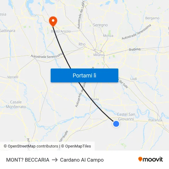 MONT? BECCARIA to Cardano Al Campo map