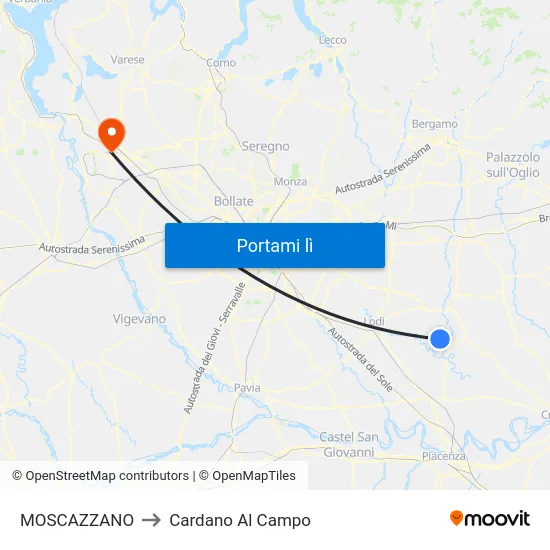 MOSCAZZANO to Cardano Al Campo map