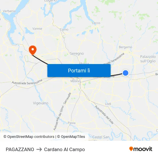 PAGAZZANO to Cardano Al Campo map