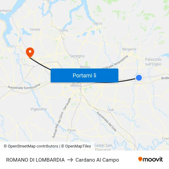 ROMANO DI LOMBARDIA to Cardano Al Campo map