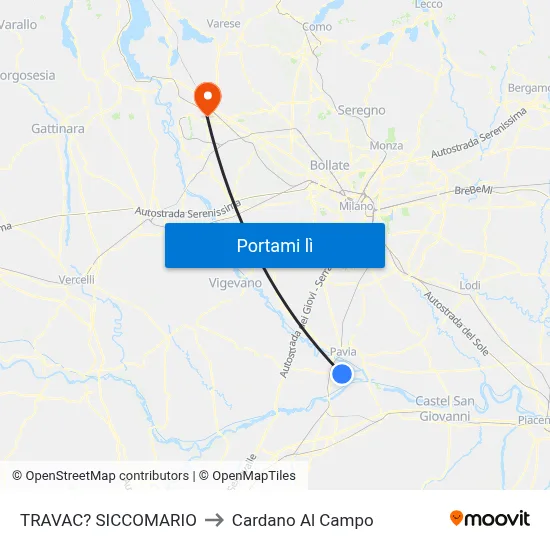 TRAVAC? SICCOMARIO to Cardano Al Campo map