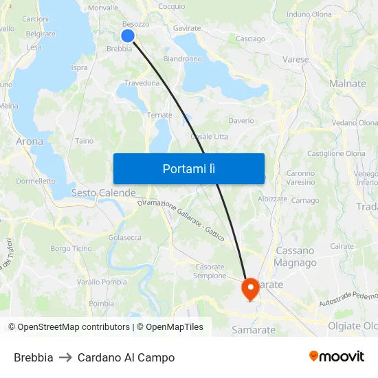 Brebbia to Cardano Al Campo map