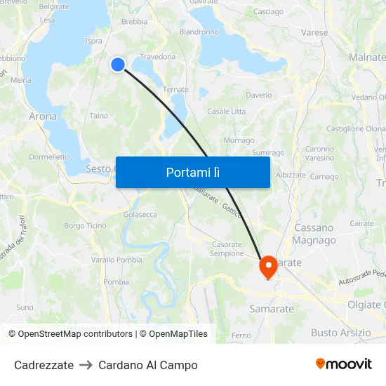 Cadrezzate to Cardano Al Campo map