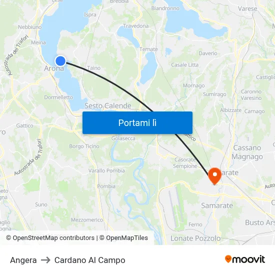 Angera to Cardano Al Campo map