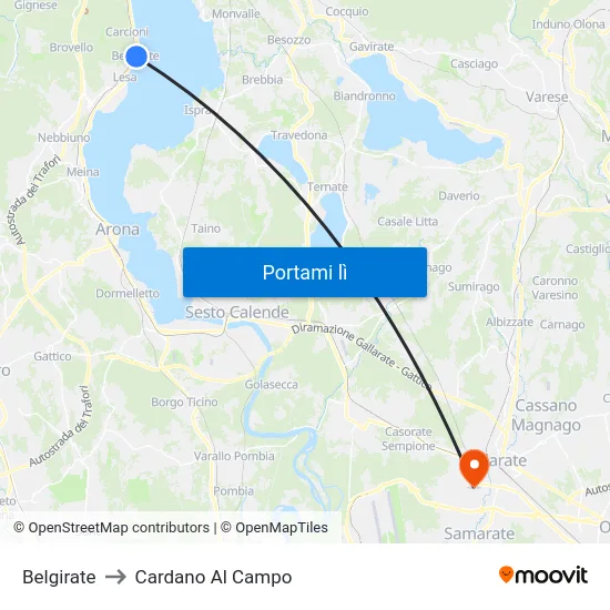 Belgirate to Cardano Al Campo map
