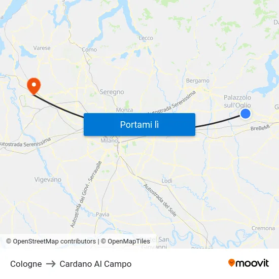 Cologne to Cardano Al Campo map