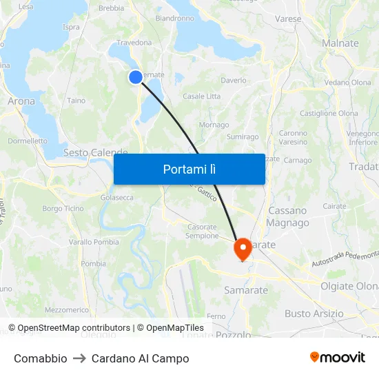 Comabbio to Cardano Al Campo map