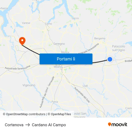 Cortenova to Cardano Al Campo map
