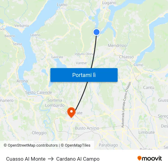 Cuasso Al Monte to Cardano Al Campo map