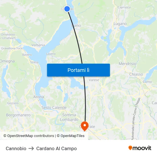 Cannobio to Cardano Al Campo map