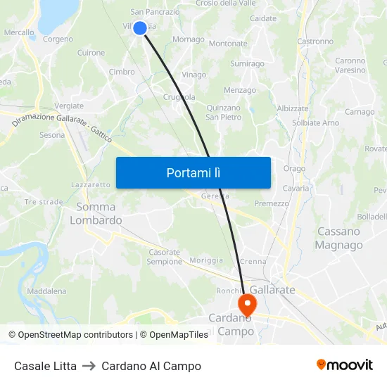 Casale Litta to Cardano Al Campo map