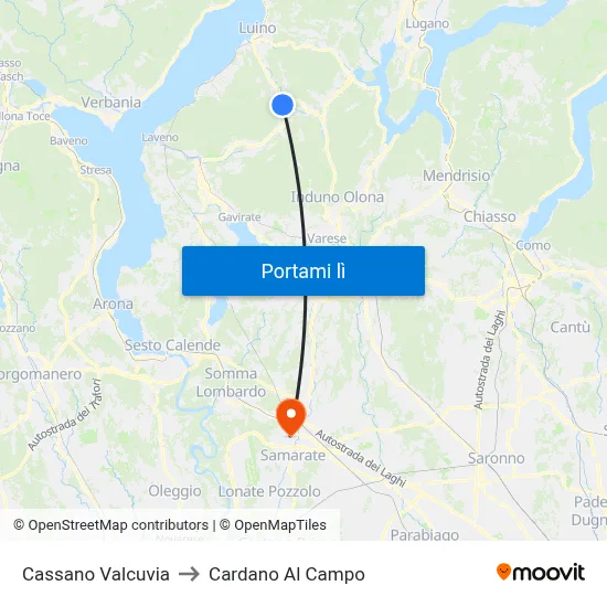 Cassano Valcuvia to Cardano Al Campo map