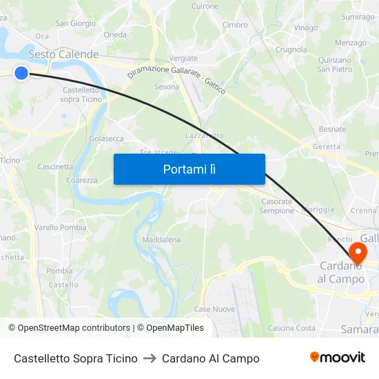 Castelletto Sopra Ticino to Cardano Al Campo map
