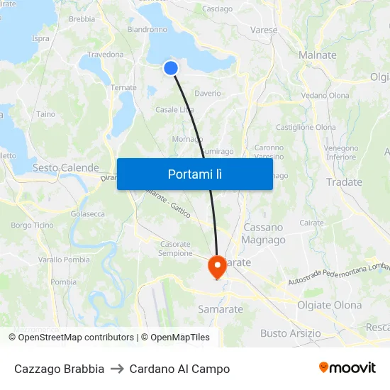 Cazzago Brabbia to Cardano Al Campo map