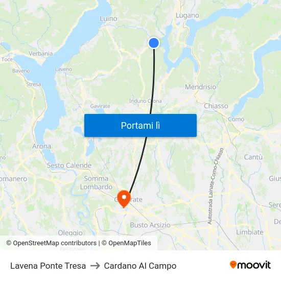 Lavena Ponte Tresa to Cardano Al Campo map