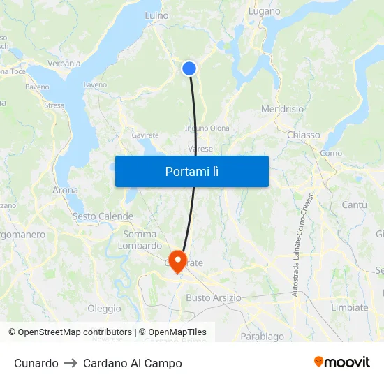 Cunardo to Cardano Al Campo map