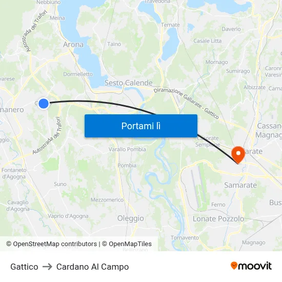 Gattico to Cardano Al Campo map