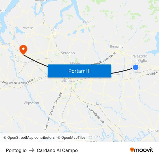 Pontoglio to Cardano Al Campo map