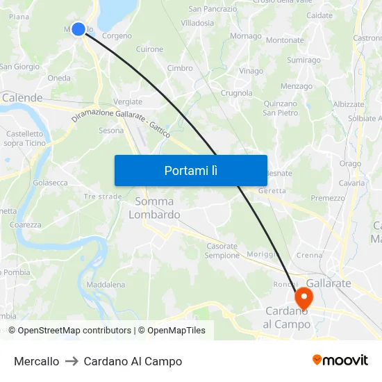 Mercallo to Cardano Al Campo map