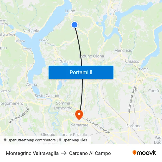 Montegrino Valtravaglia to Cardano Al Campo map