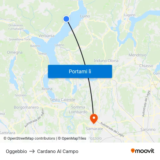 Oggebbio to Cardano Al Campo map