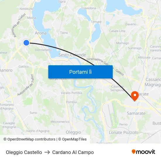Oleggio Castello to Cardano Al Campo map