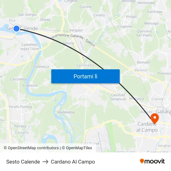 Sesto Calende to Cardano Al Campo map