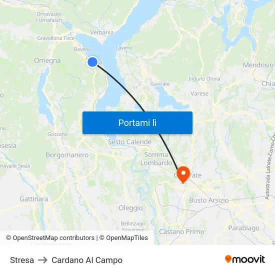 Stresa to Cardano Al Campo map