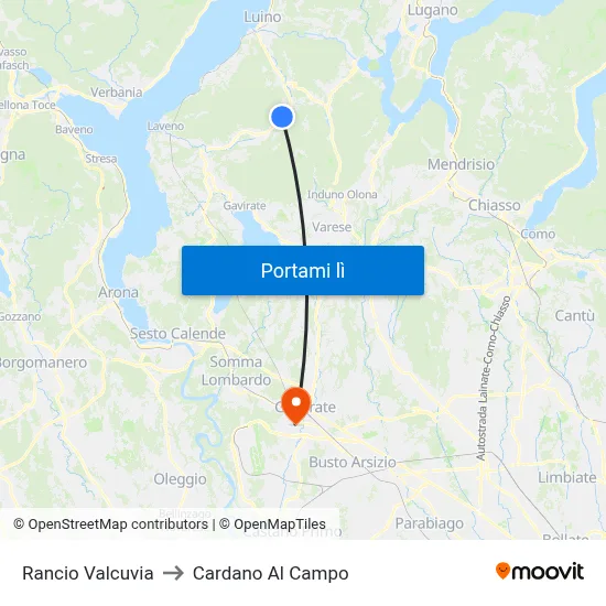 Rancio Valcuvia to Cardano Al Campo map
