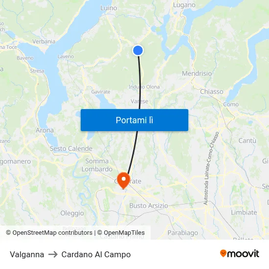 Valganna to Cardano Al Campo map