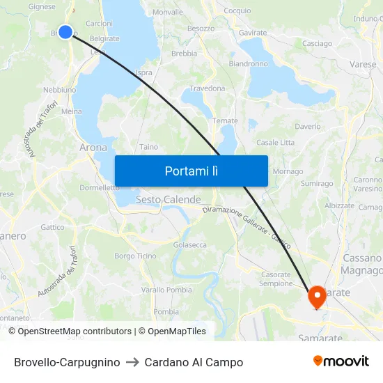 Brovello-Carpugnino to Cardano Al Campo map