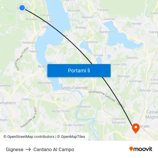 Gignese to Cardano Al Campo map