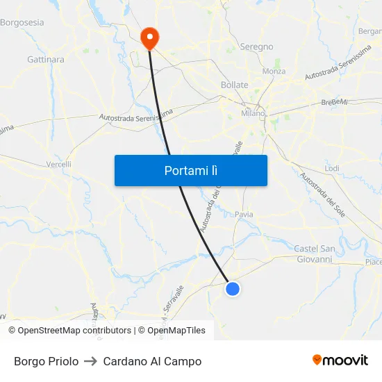 Borgo Priolo to Cardano Al Campo map