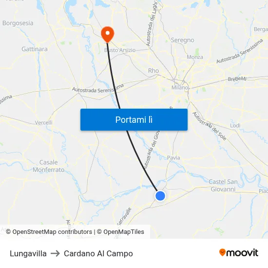 Lungavilla to Cardano Al Campo map