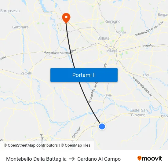 Montebello Della Battaglia to Cardano Al Campo map