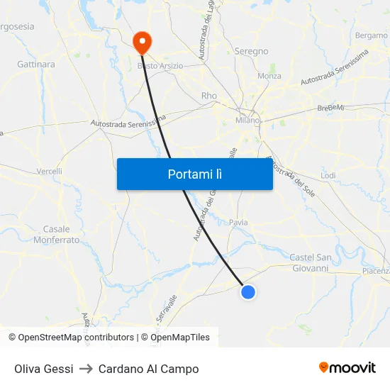 Oliva Gessi to Cardano Al Campo map