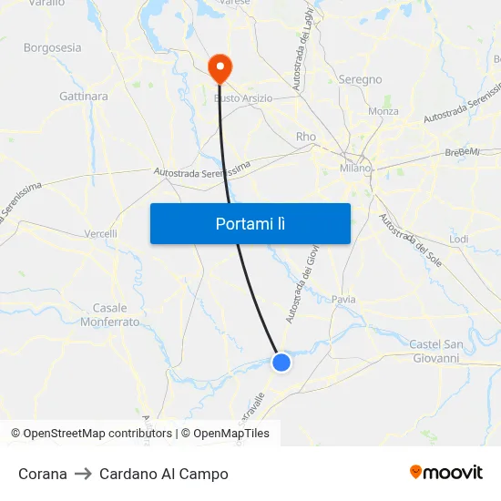 Corana to Cardano Al Campo map