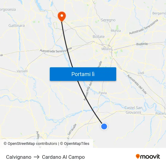 Calvignano to Cardano Al Campo map