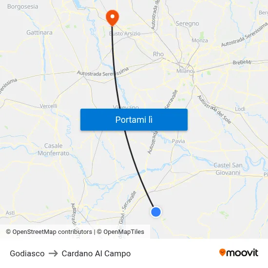 Godiasco to Cardano Al Campo map