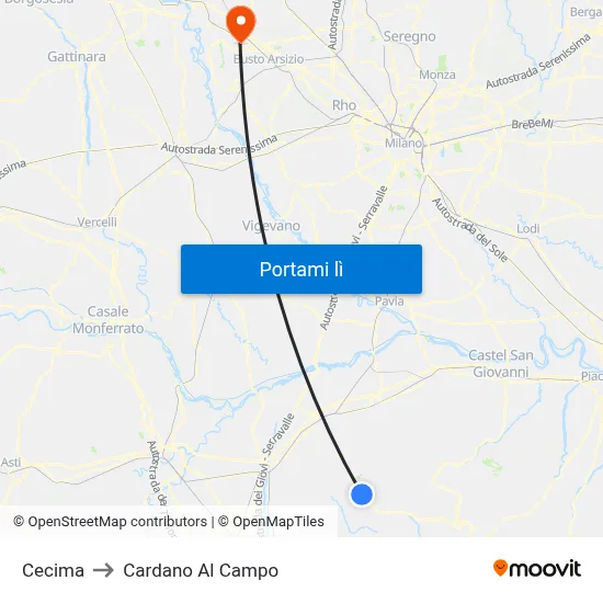 Cecima to Cardano Al Campo map