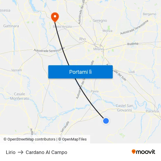 Lirio to Cardano Al Campo map