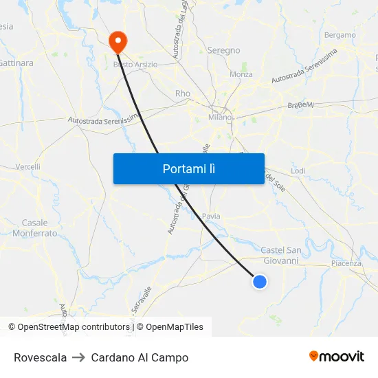 Rovescala to Cardano Al Campo map