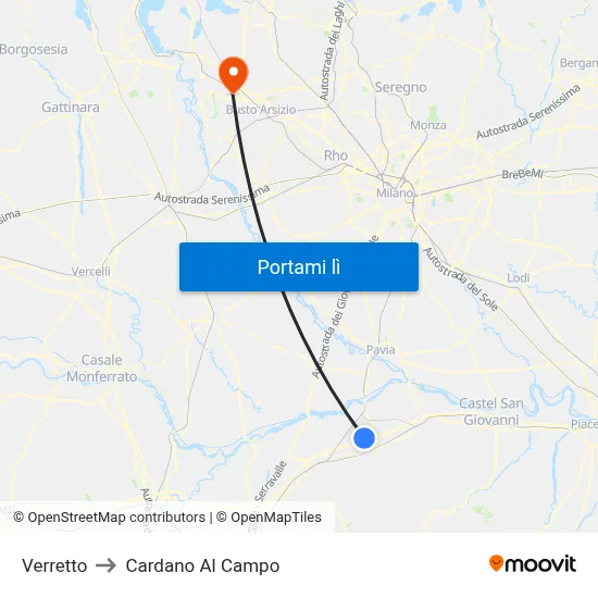 Verretto to Cardano Al Campo map