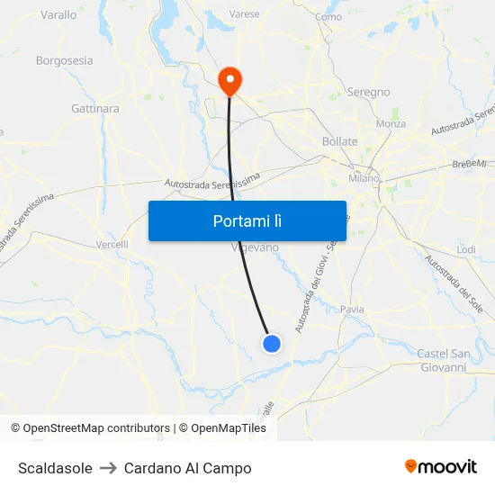 Scaldasole to Cardano Al Campo map
