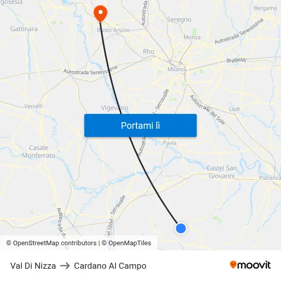 Val Di Nizza to Cardano Al Campo map