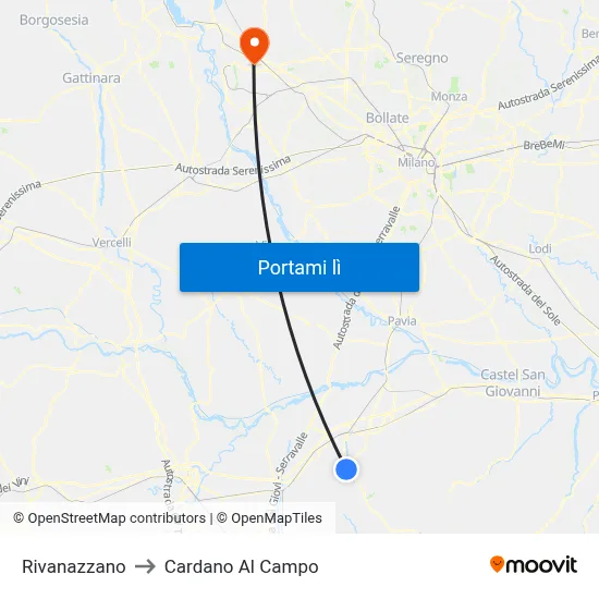 Rivanazzano to Cardano Al Campo map