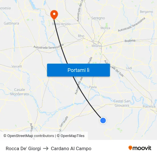 Rocca De' Giorgi to Cardano Al Campo map