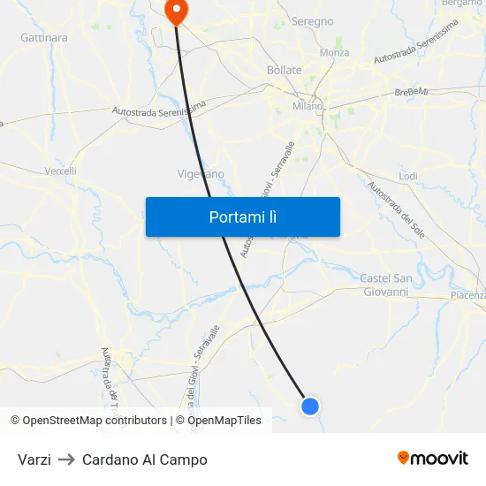 Varzi to Cardano Al Campo map